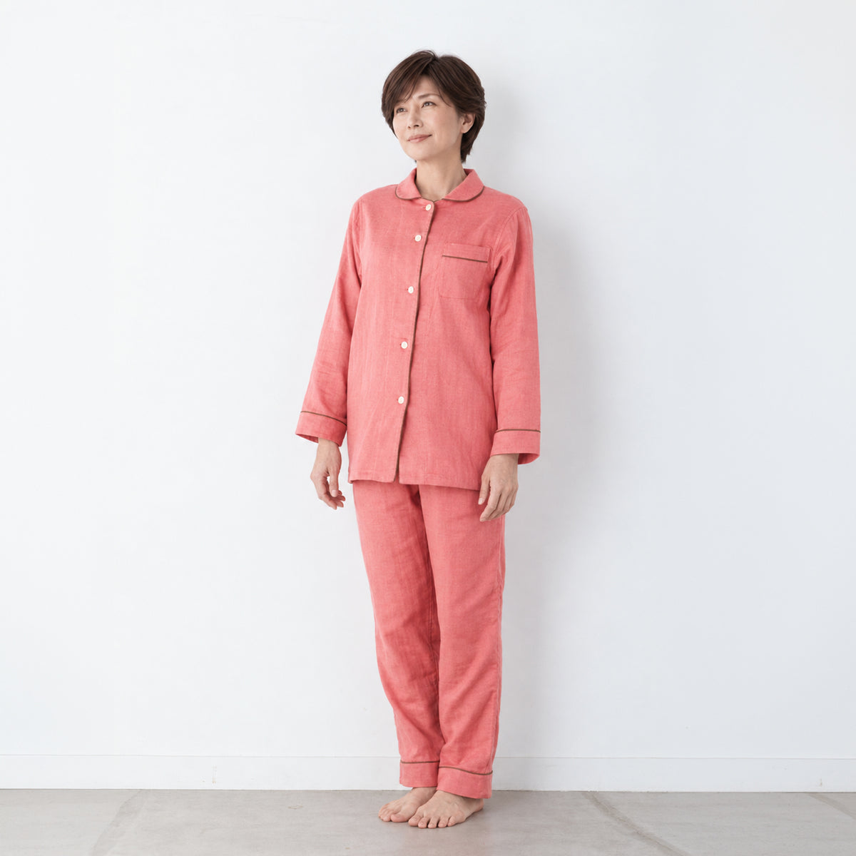 【10月27日より発送】呼吸するパジャマ®(パイピング)天然素材 綿100% 3重ガーゼ 日本製 レディース