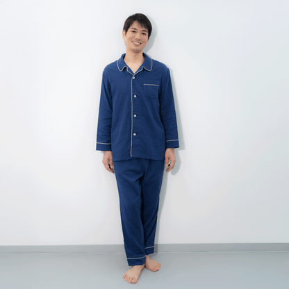 呼吸するパジャマ®（パイピング）天然素材 綿100％ 3重ガーゼ 日本製 メンズ