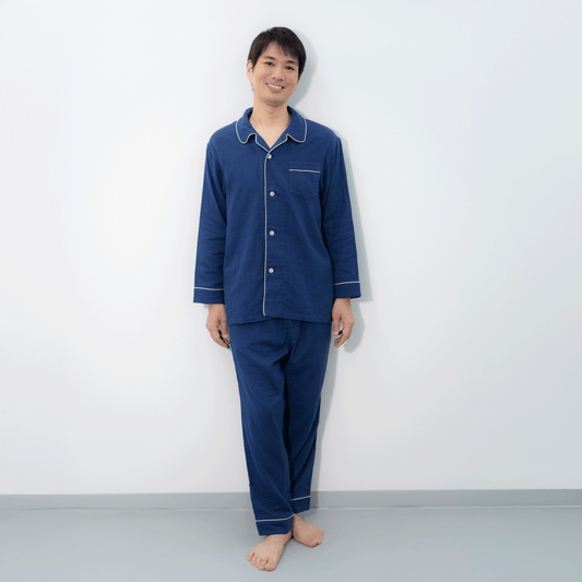呼吸するパジャマ®（パイピング）天然素材 綿100％ 3重ガーゼ 日本製 メンズ