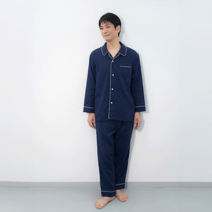 呼吸するパジャマ®（パイピング）天然素材 綿100％ 3重ガーゼ 日本製 メンズ