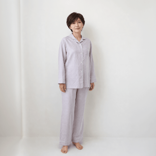 【6月22日から25日に発送予定】呼吸するパジャマ®（パイピング）天然繊維 綿麻 日本製 レディース