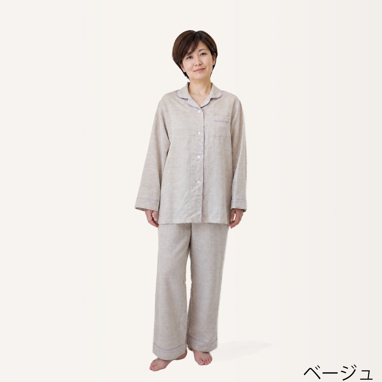 風が通る呼吸するパジャマ®（パイピング）天然繊維 さらりと綿麻平織 日本製 レディース 夏 涼しい
