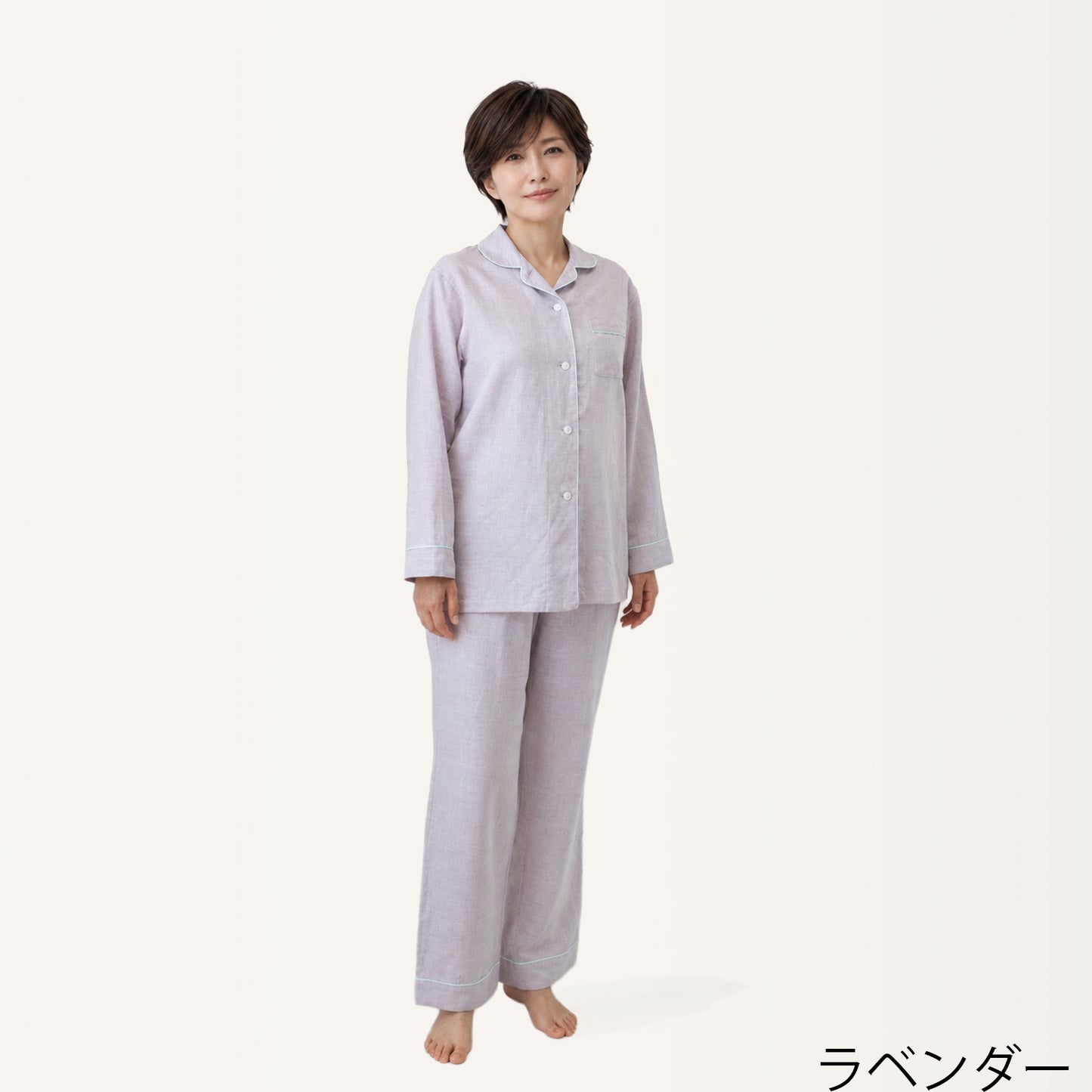 風が通る呼吸するパジャマ®（パイピング）天然繊維 さらりと綿麻平織 日本製 レディース 夏 涼しい