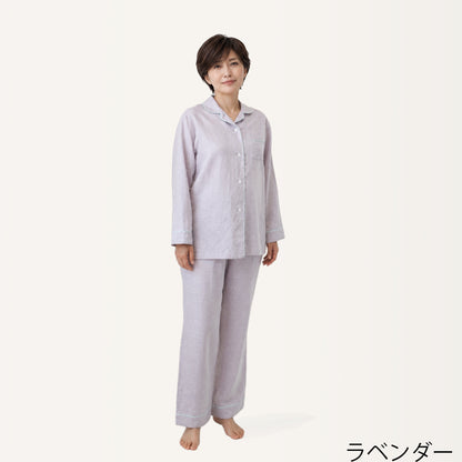 風が通る呼吸するパジャマ®（パイピング）天然繊維 さらりと綿麻平織 日本製 レディース 夏 涼しい
