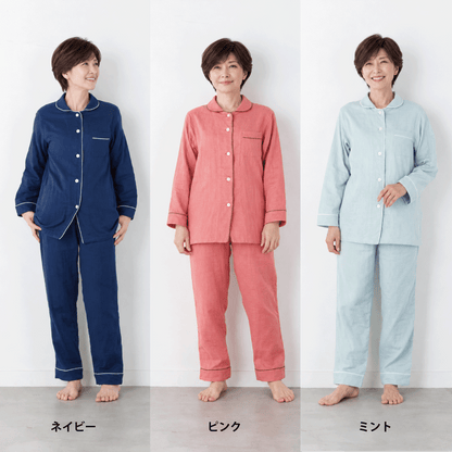 【10月27日より発送】呼吸するパジャマ®（パイピング）天然素材 綿100％ 3重ガーゼ 日本製 レディース