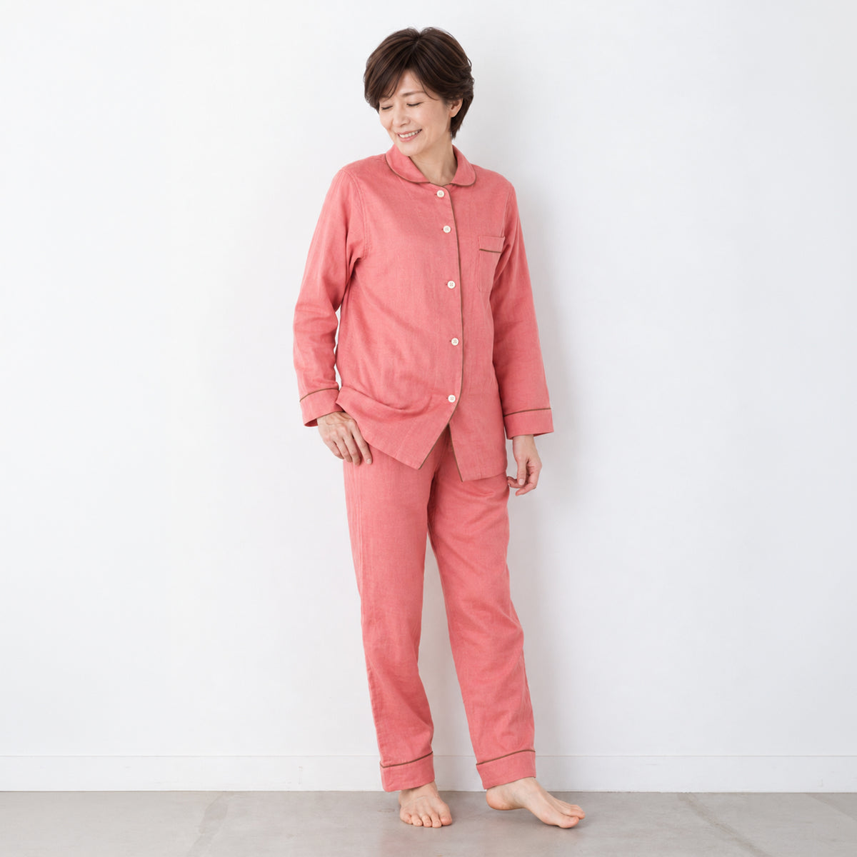 【10月27日より発送】呼吸するパジャマ®（パイピング）天然素材 綿100％ 3重ガーゼ 日本製 レディース